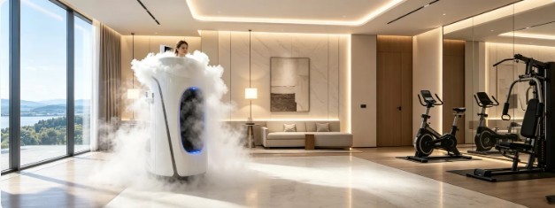 Stationary liquid nitrogen cryotherapy chamber for whole-body cold therapy
