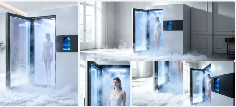 Two-person electric cryotherapy chamber dimensions and interior
