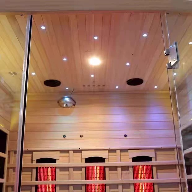 Warm interior glow of the sauna